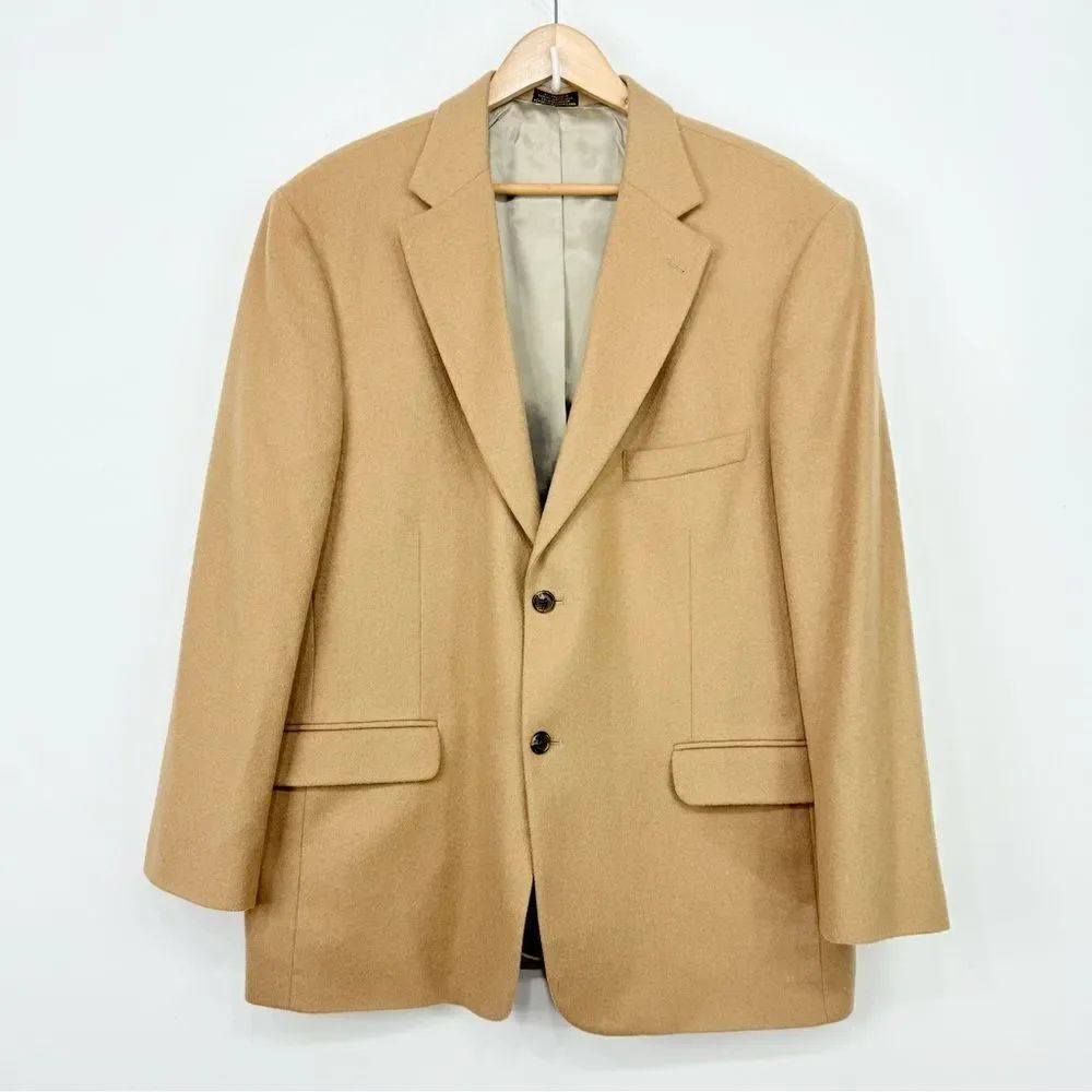Stafford Tan Camel Hair Wool Double Button Blazer Suit Coat